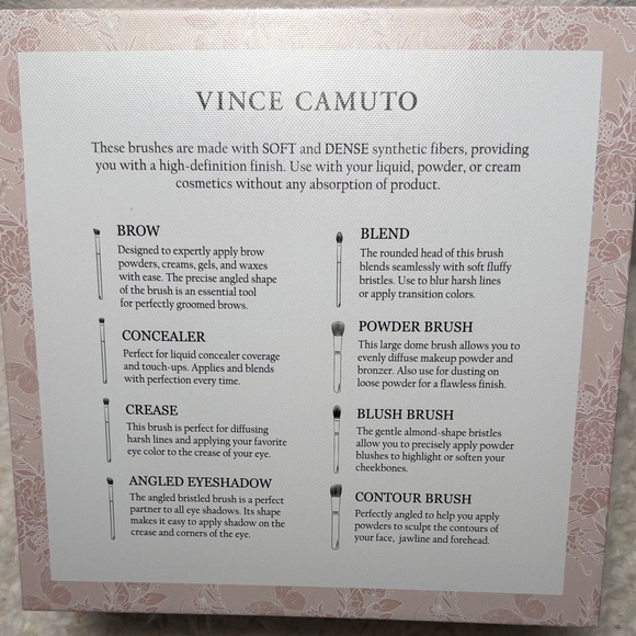 Vince Camuto Luxury Beauty Brush Set‎  8 pc brush and one cosmetic bag - Picture 5 of 7